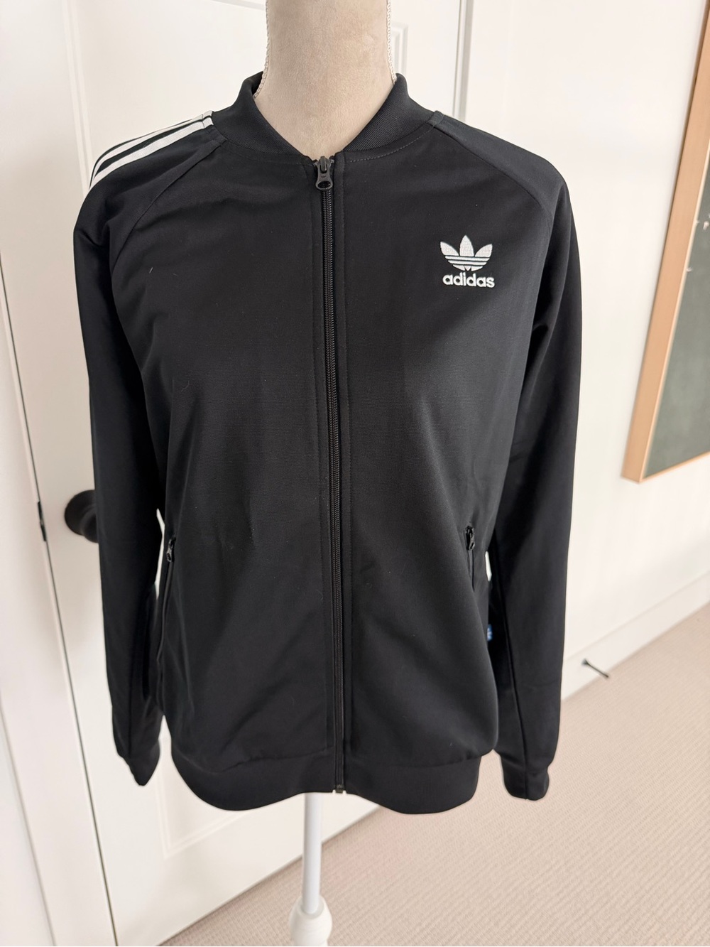 adidas Black Track Jacket with White Trefoil and Stripes